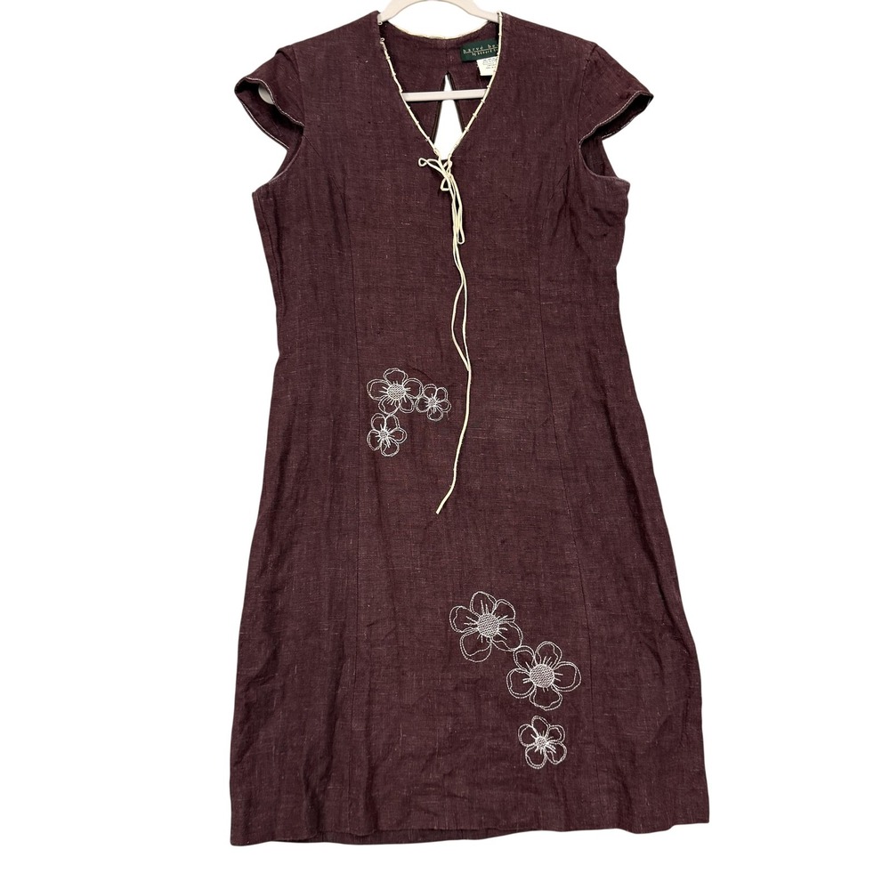 Harve Benard Dress Womens 8 Purple Linen Embroidered‎ Floral Boho Sheath Keyhole